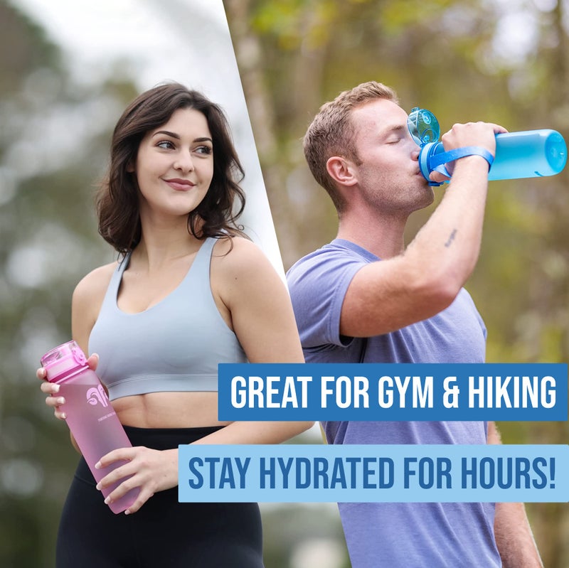Embrava Best Sports Water Bottle - 32oz - Spill Proof & Lightweight - Perfect for Fitness & Outdoor Activities - Reusable Plastic - Narrow Mouth, Quart Sized - One-Click Water Bottle - Blue - Image 2